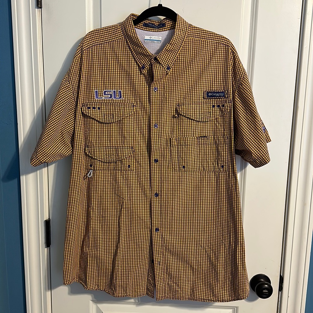 Men’s LSU  Columbia PFG XXL Super Bonehead fishing shirt - EUC